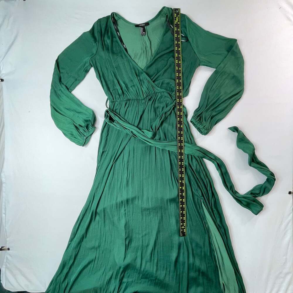 Forever 21 Green Long Sleeve Wrap Maxi Dress Size Small - Picture 3 of 5